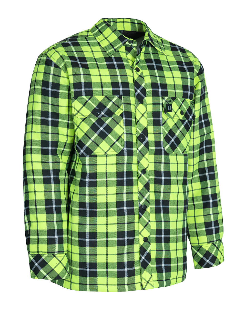 ForceField Hi Vis Plaid Hooded Quilted Flannel Shirt Jacket with Reflective  Striping 