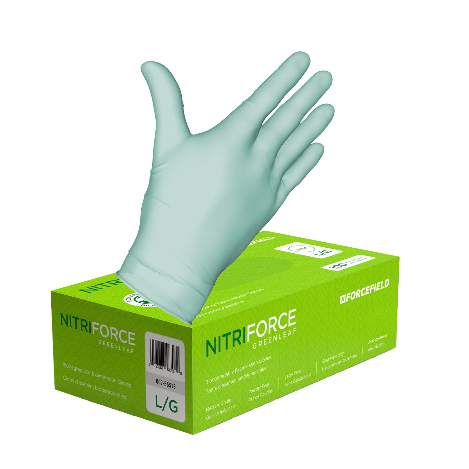 Gants d'examen jetables biodégradables Nitriforce Greenleaf (caisse de 1000 gants)