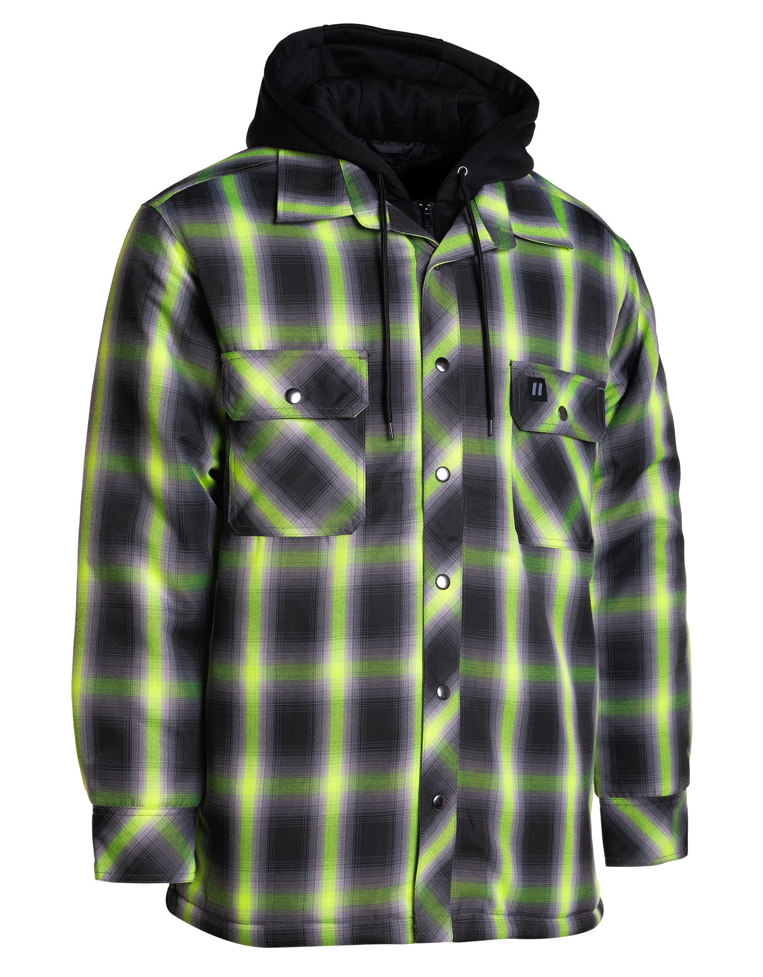 Veste chemise matelassée à capuche et à carreaux ombrés Lime 