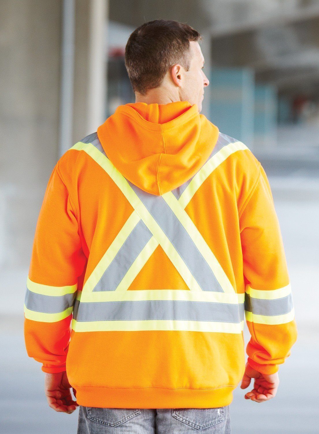 Deluxe Hi Vis Safety Hoodie Attached Hood